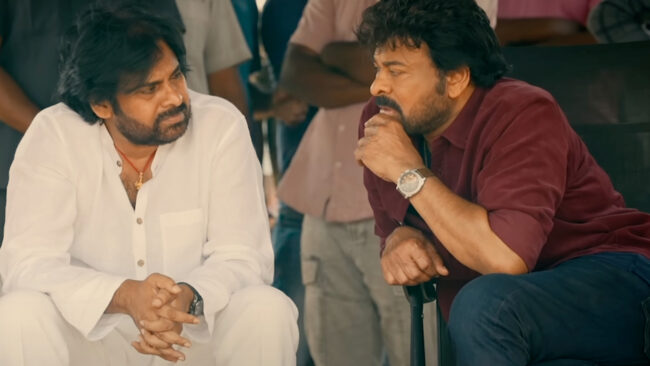 Pawann Kalyan CHiranjeevi on sets of Bimbisara
