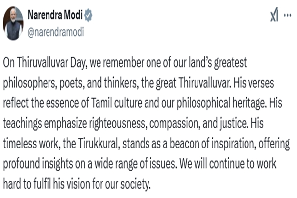 తిరువల్లువర్కు ప్రధాని నరేంద్ర మోదీ నివాళి తిరువల్లువర్కు ప్రధాని నరేంద్ర మోదీ నివాళి