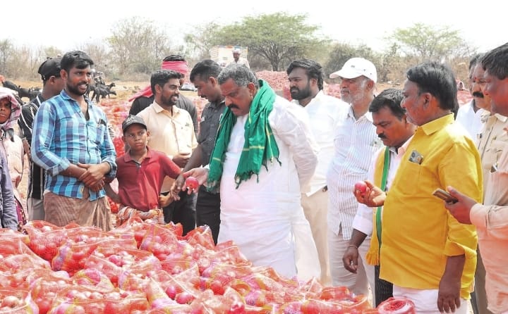 ఉల్లిగడ్డ రైతుల సమస్యలను తెలుసు కుంటున్న కోట్ల సూర్య